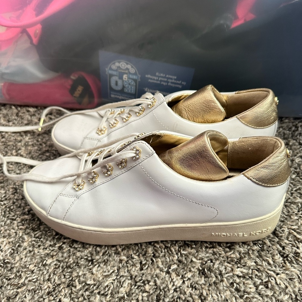 Michael Kors white and gold metallic shoe